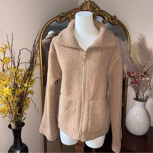 H&M Faux Sherpa White Jacket Minimal Full Zip Teddy Coat Womens M